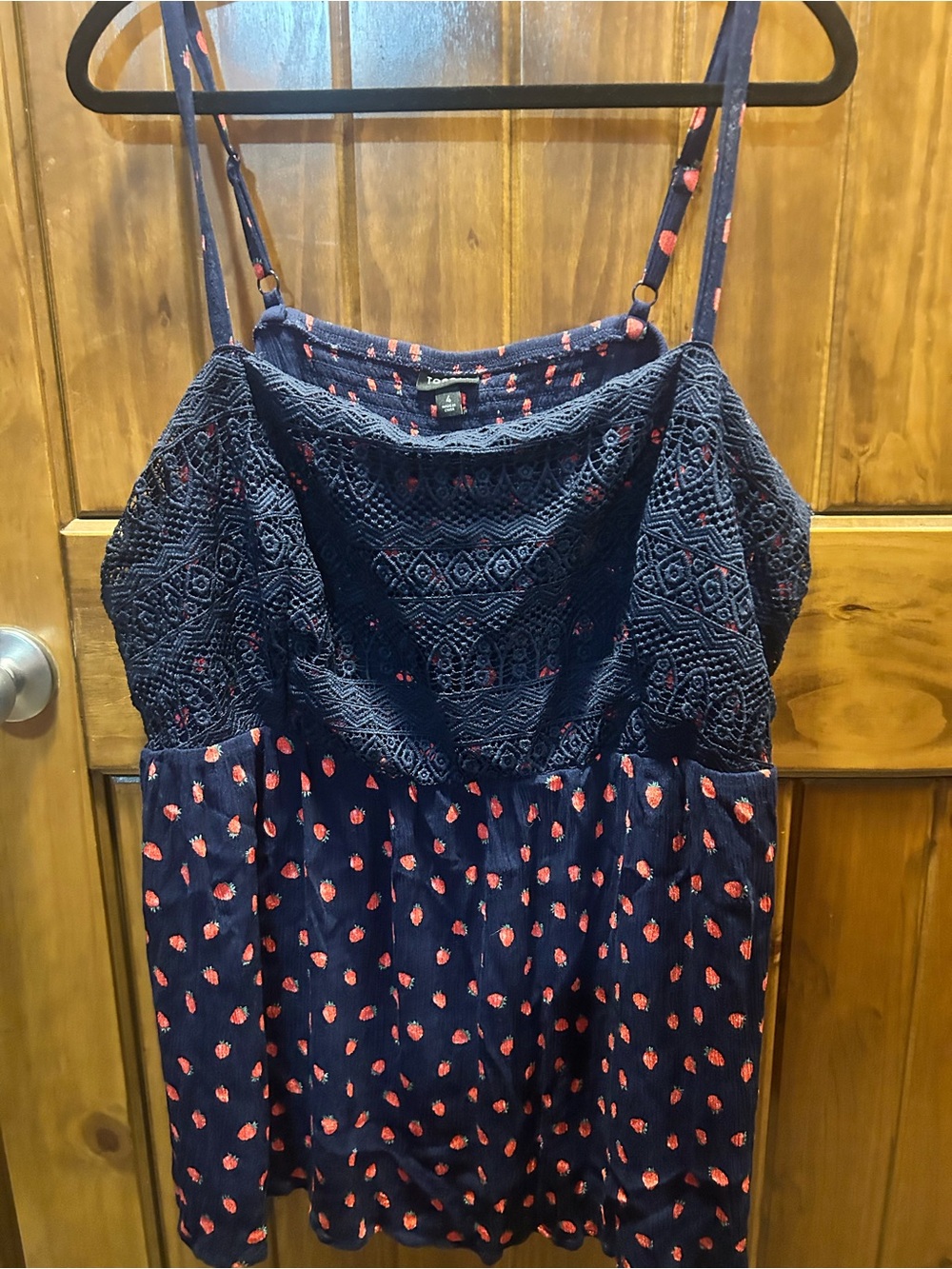 torrid Navy Crochet Yoke Tank with Red Dot Floral Print